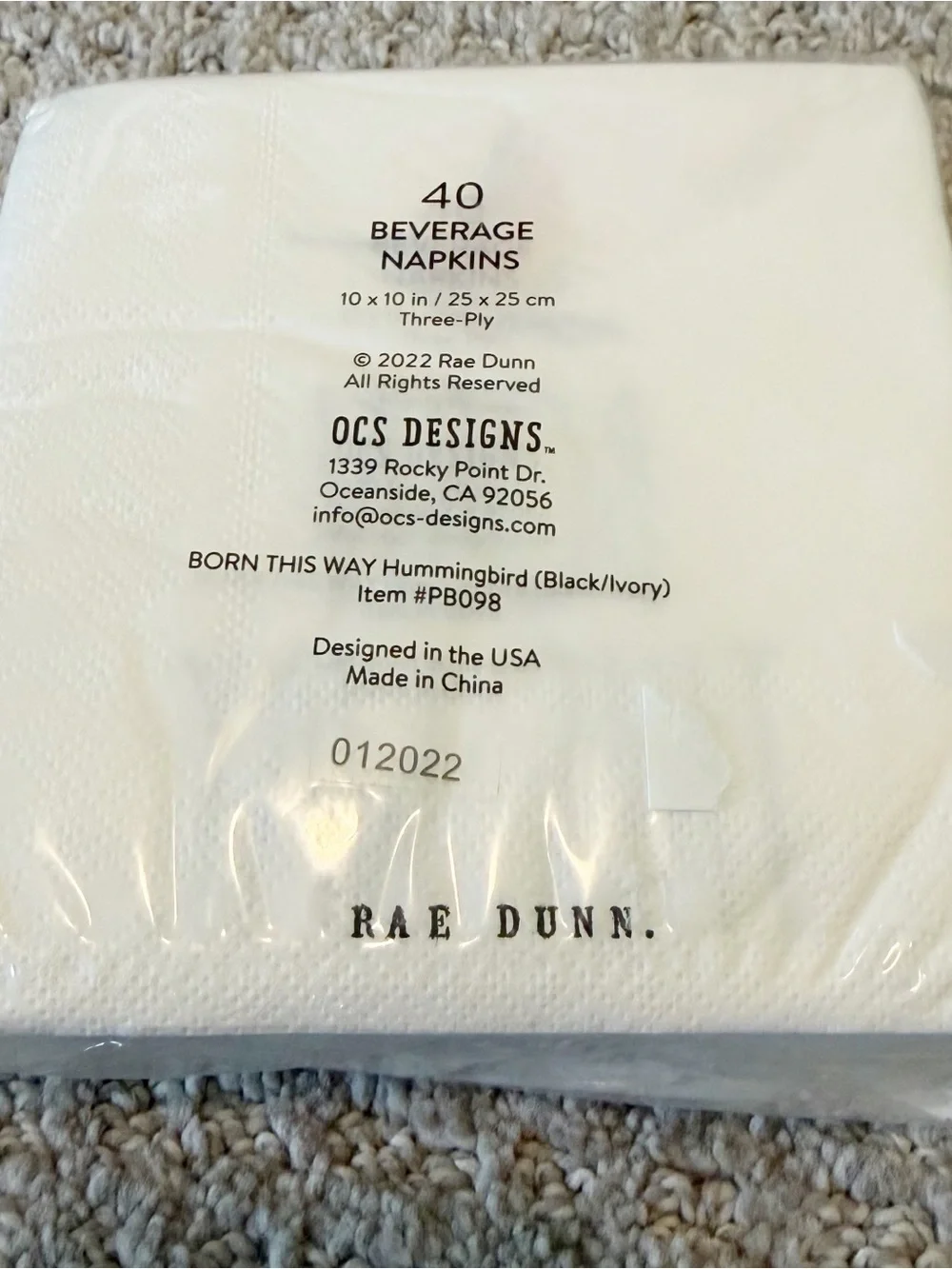 Rae Dunn Born This Way Beverage Napkins Pride Rainbow Hummingbird 40 Count NEW